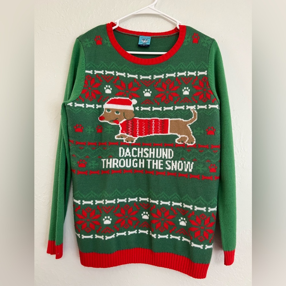 Norther Pole Dachshund Through the Snow Christmas Sweater XL